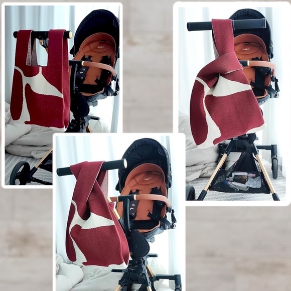 Burgundy-White Abstract, Thick-Knitted Small Wristlet/Mini Tote Bag NWT - Picture 3 of 13